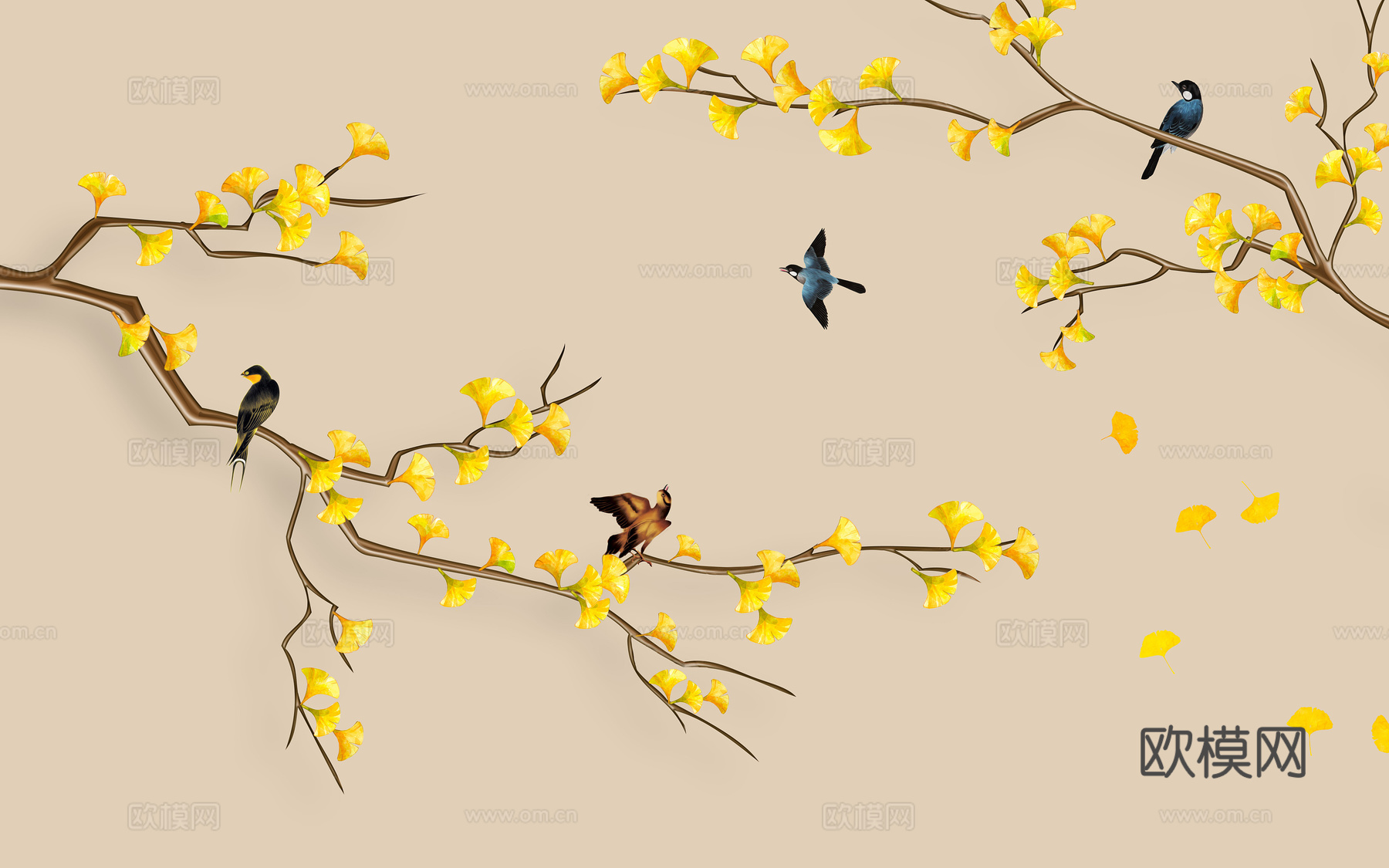 中式新中式花鸟植物壁纸壁画下载