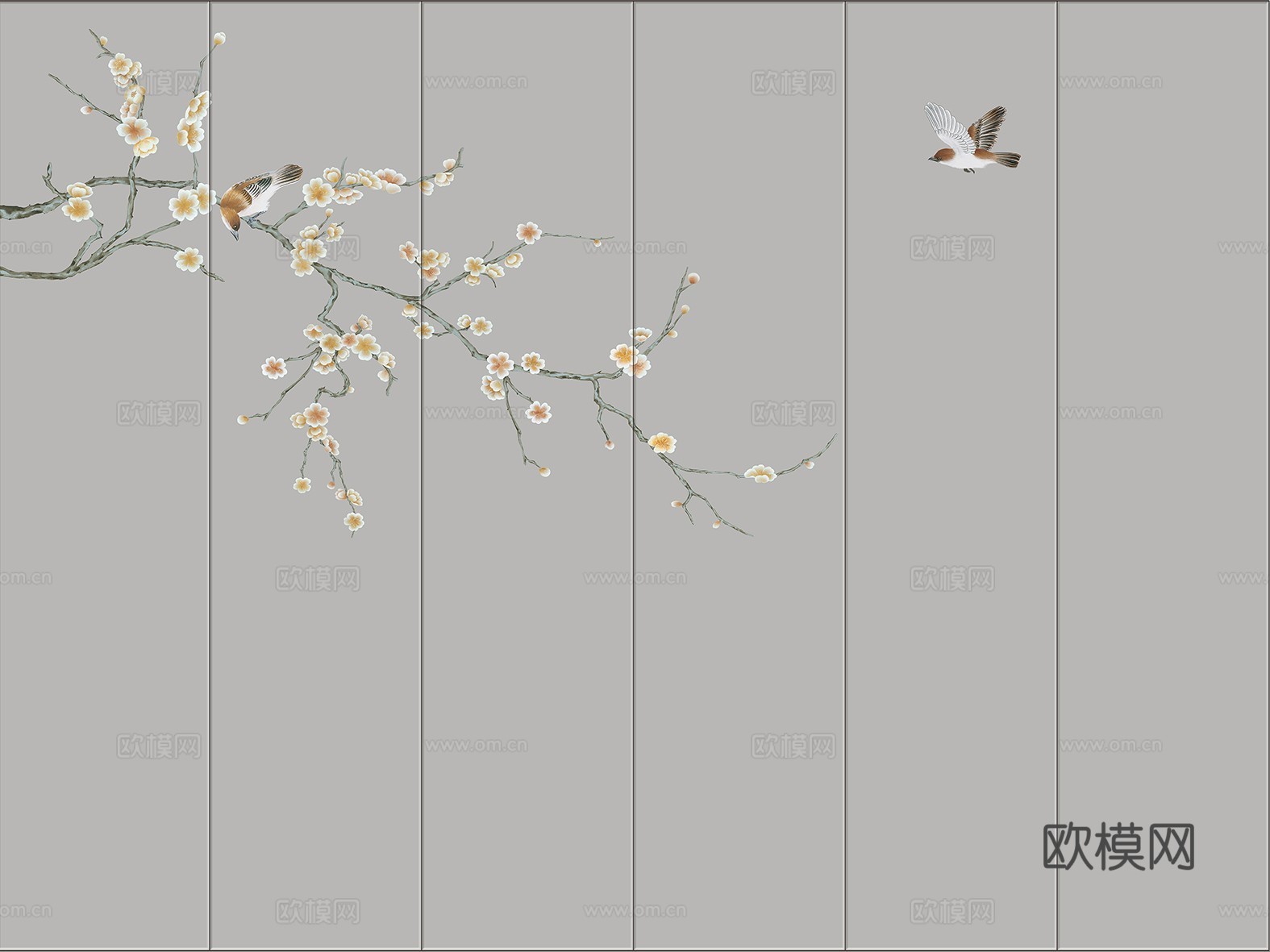 中式新中式花鸟植物壁纸壁画下载