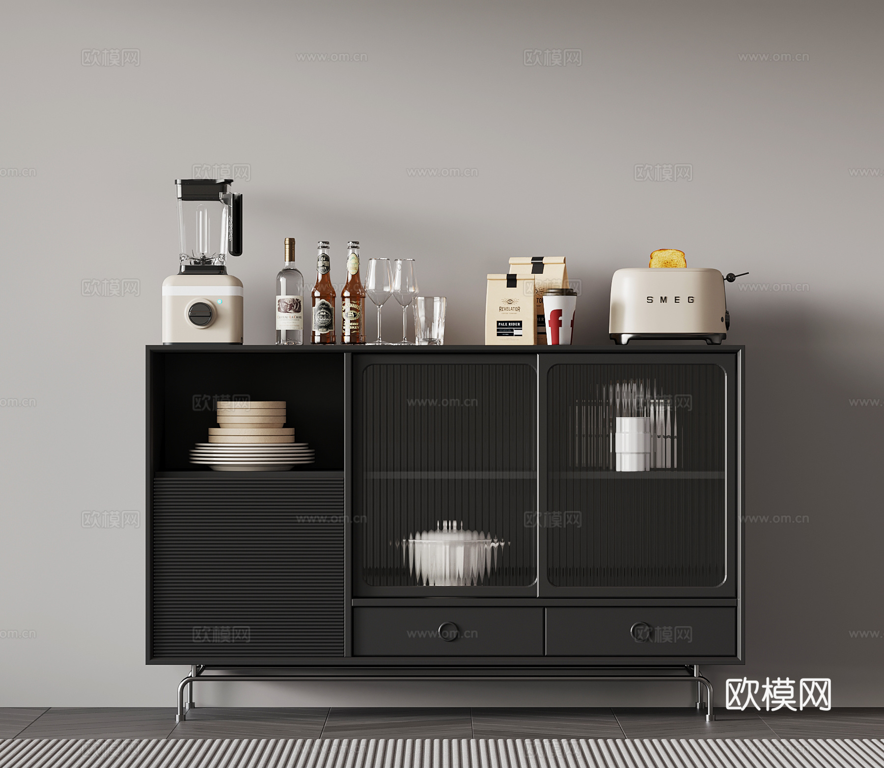 现代意式备餐柜 餐边柜su模型