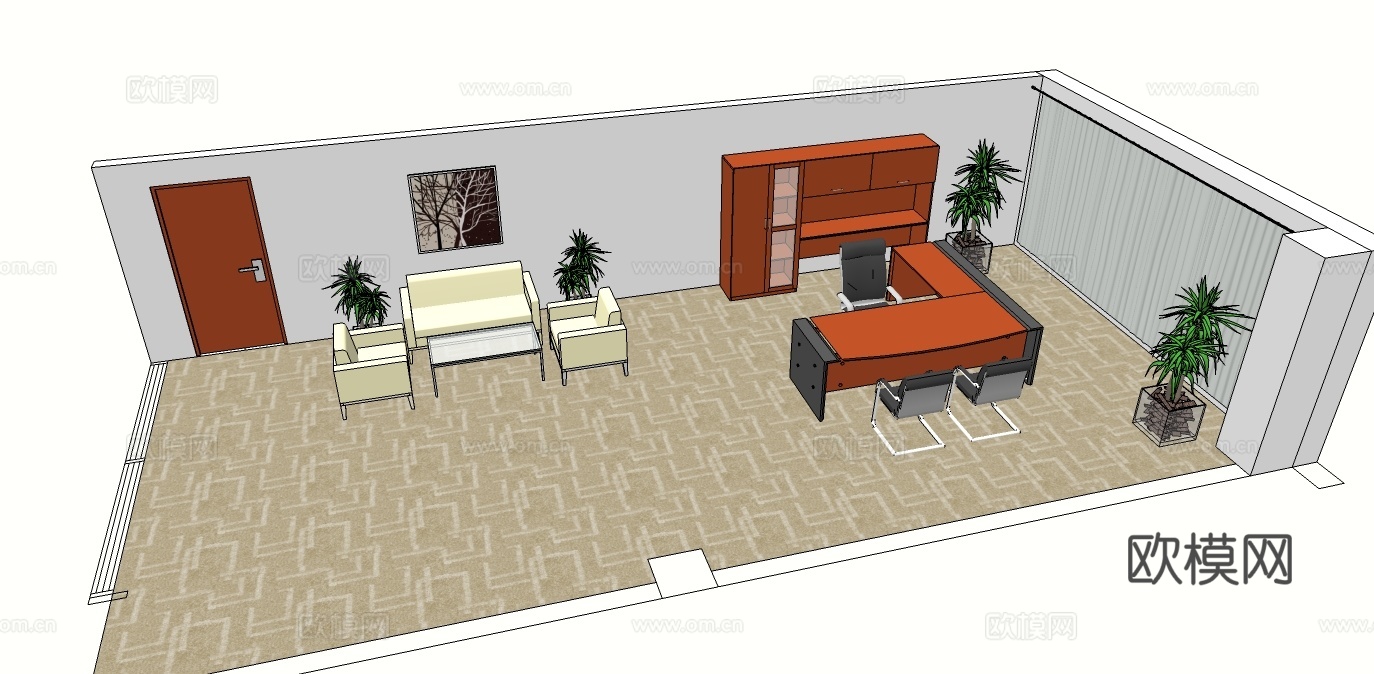 班台桌 办公桌 办公椅 活动文件柜 沙发 文件柜 茶几免费su模型