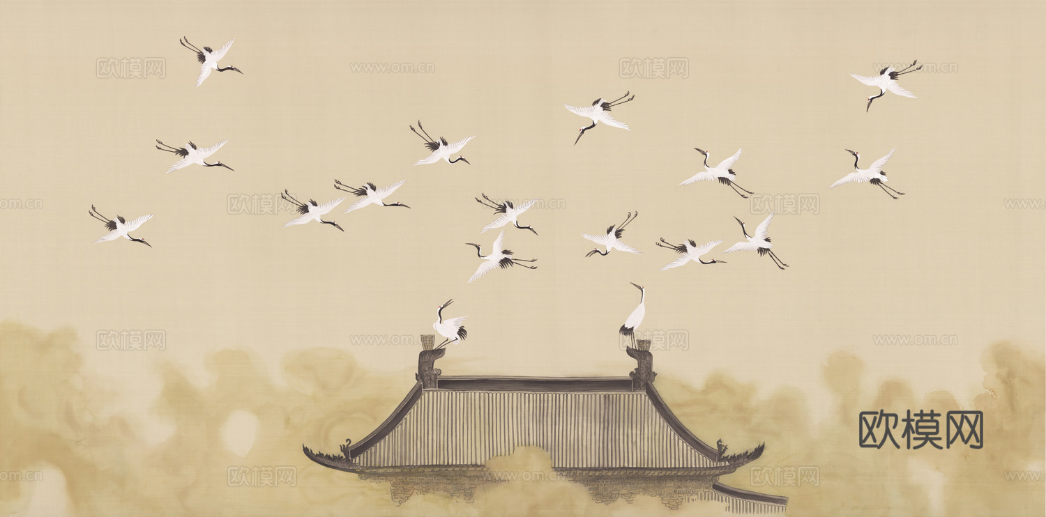 中式新中式花鸟植物壁纸壁画装饰画下载