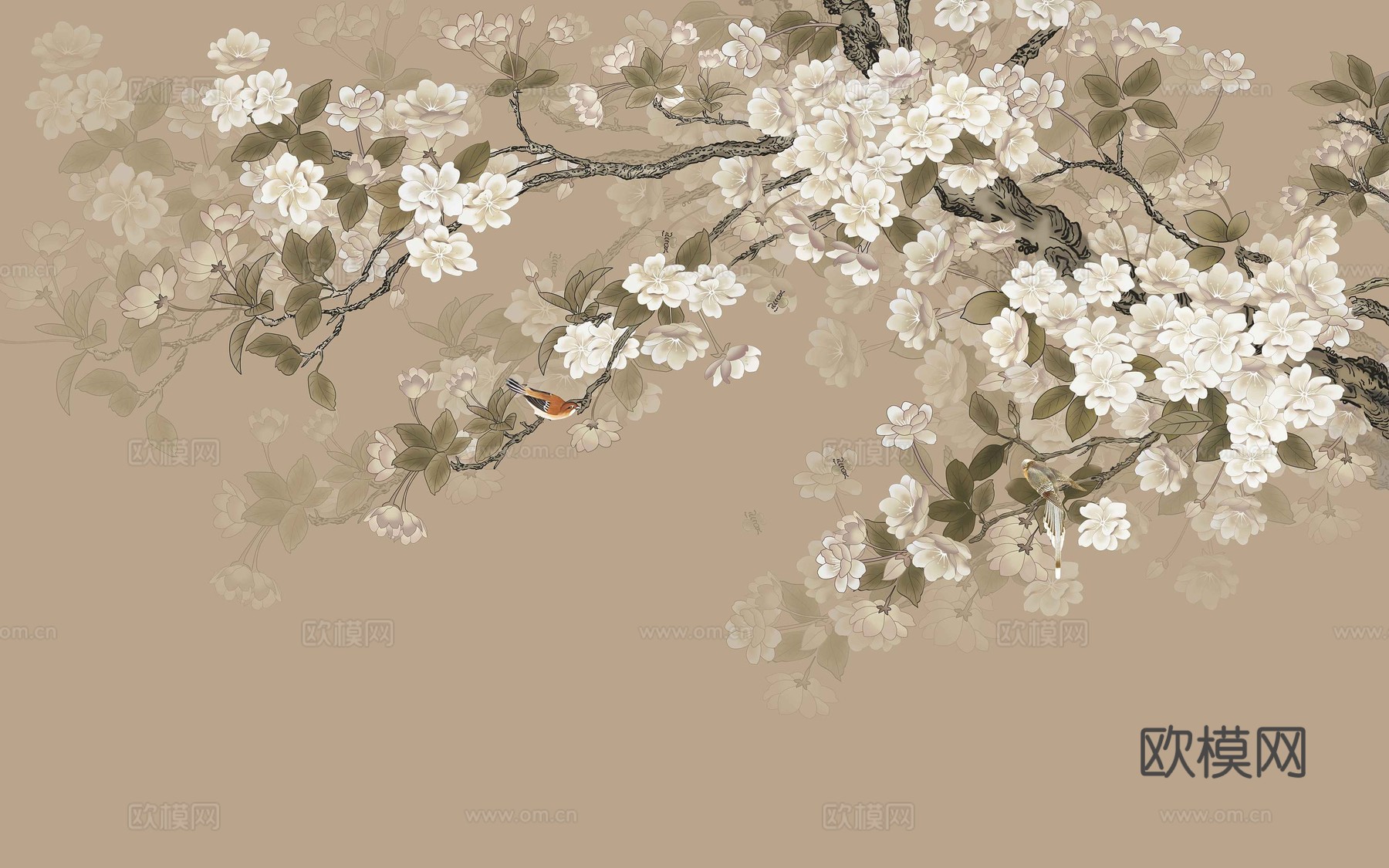 中式新中式花鸟植物壁纸壁画下载