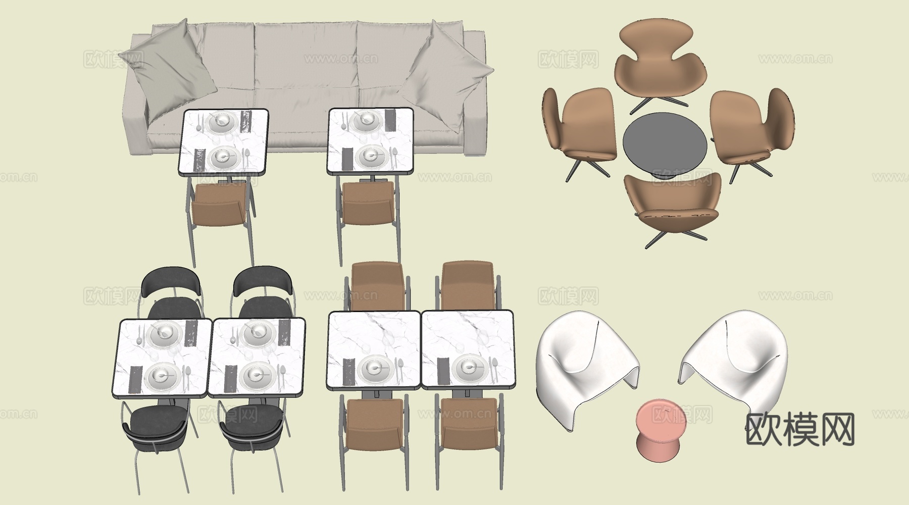 现代餐厅桌椅 餐饮桌椅 餐饮家具su模型