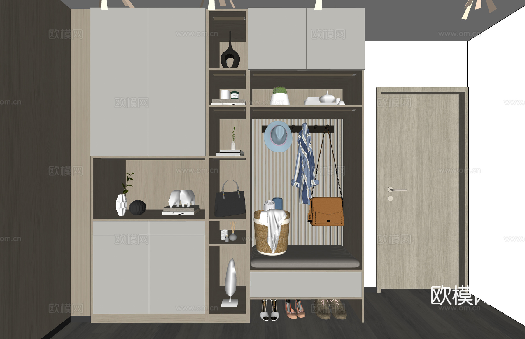 摆件 玄关柜 陈设饰品 大门 大门 入户门 客厅 家装 玄关su模型