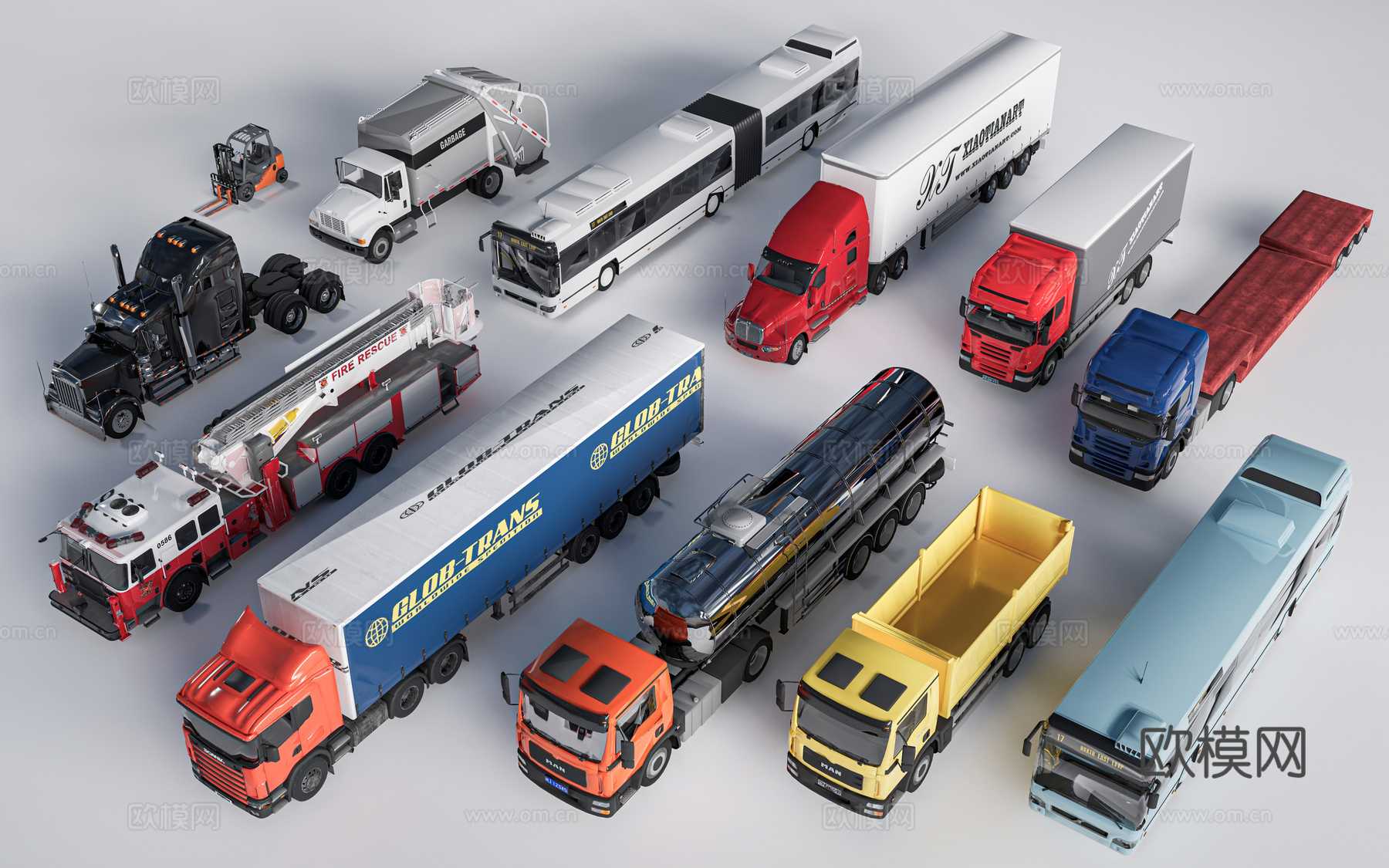 现代卡车 工程车 消防车 挂车su模型