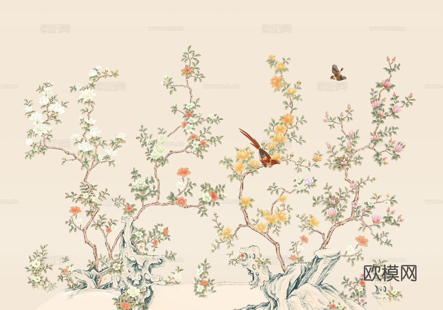 中式新中式花鸟植物壁纸壁画