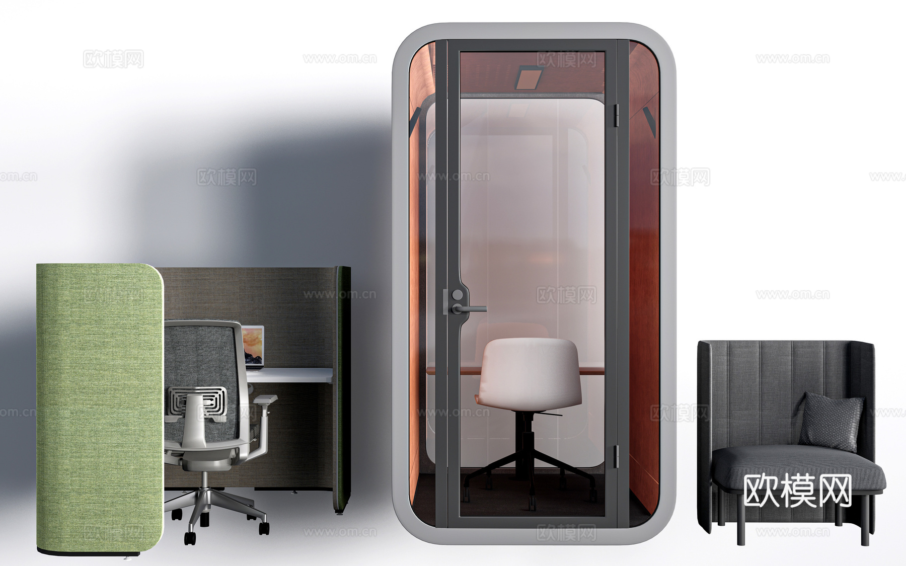 现代公司电话间 公司小隔间 办公桌椅 独立办公区su模型