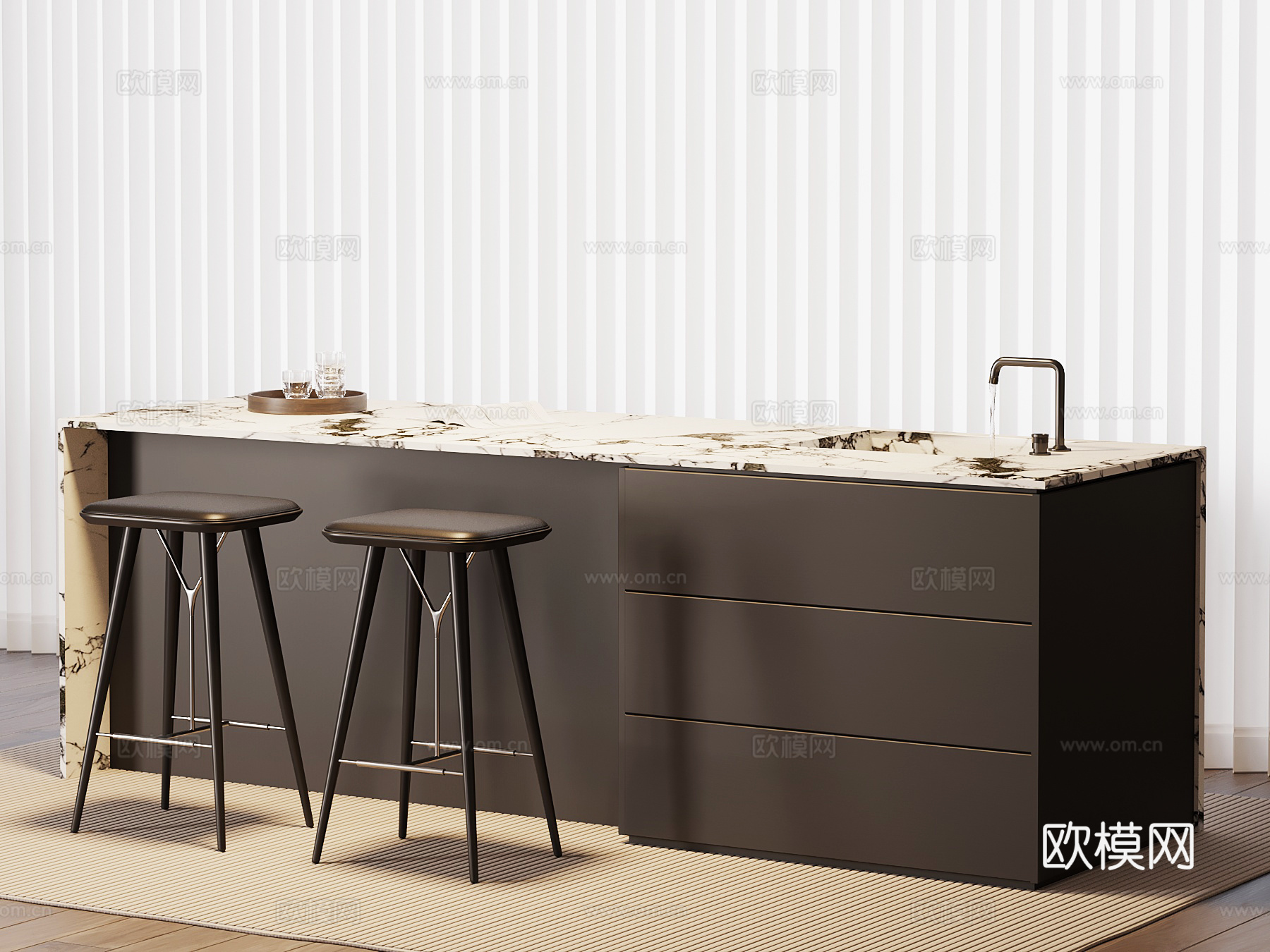现代意式吧台 吧椅su模型