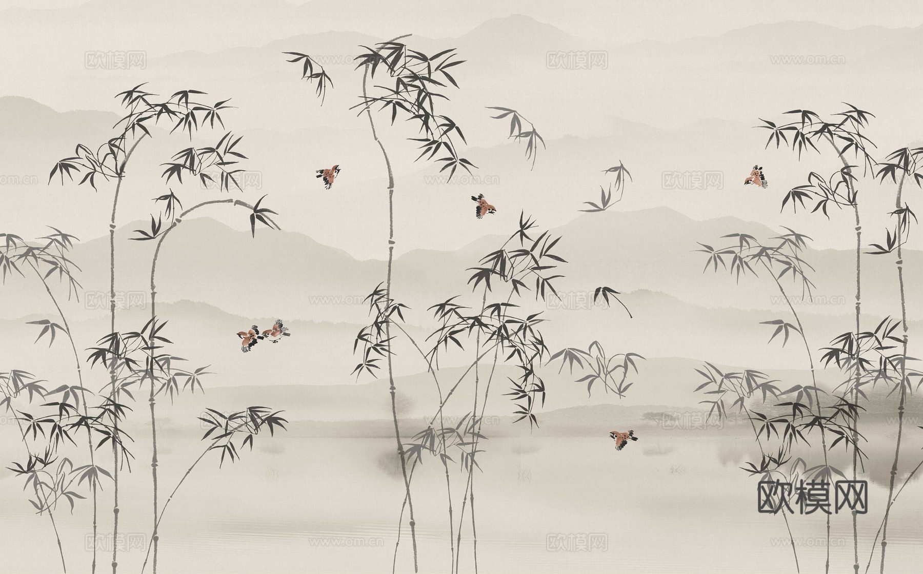 中式新中式花鸟植物壁纸壁画下载