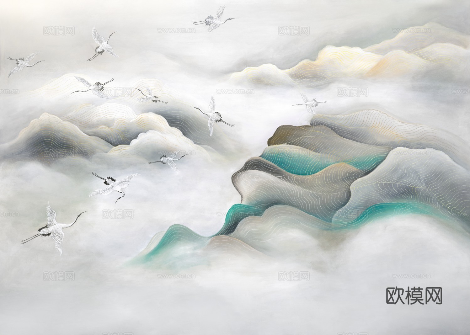 中式新中式花鸟植物壁纸壁画装饰画下载