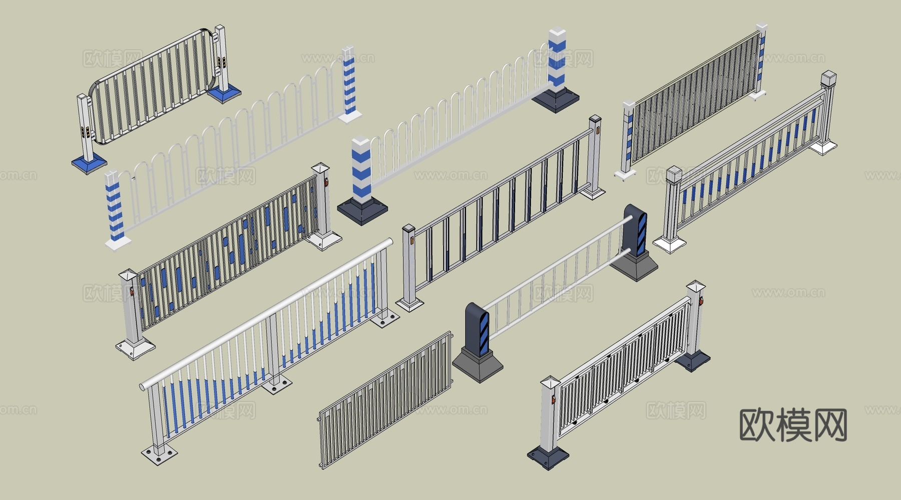 现代道路护栏 道路栏杆 交通设施 道路围栏su模型