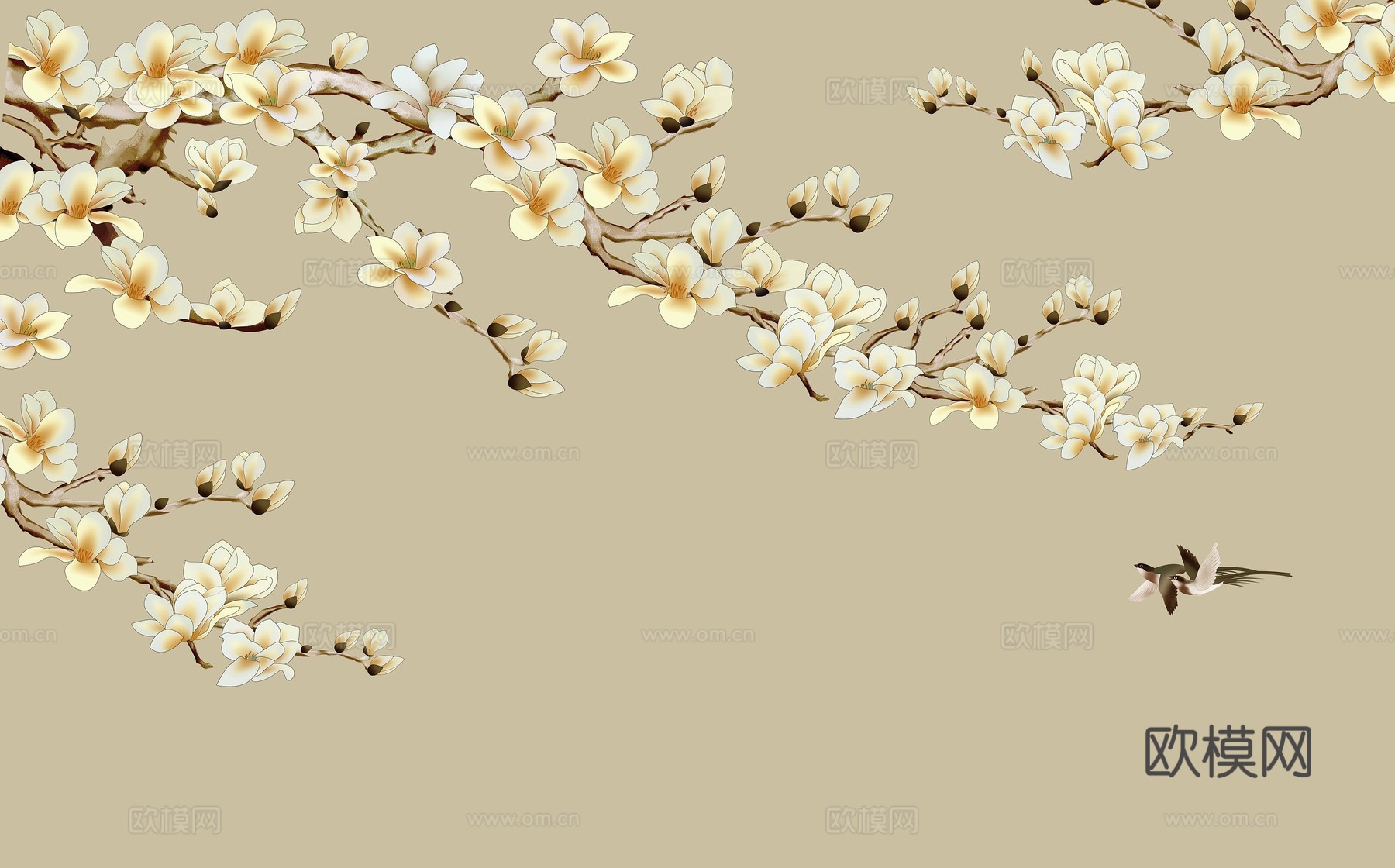 中式新中式花鸟植物壁纸壁画下载