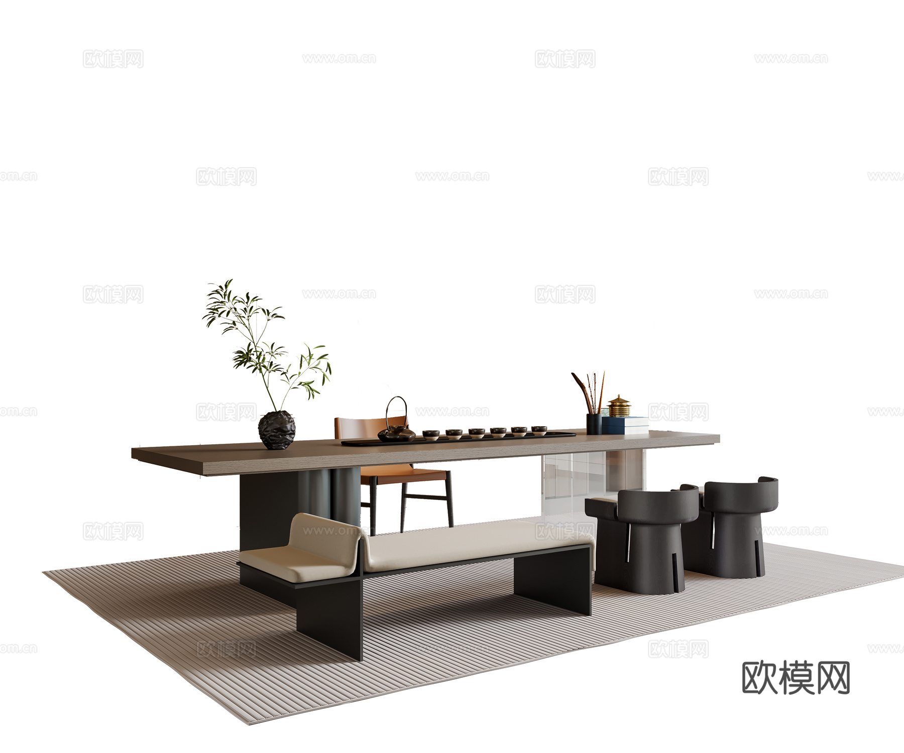 现代新中式茶桌椅3d模型下载