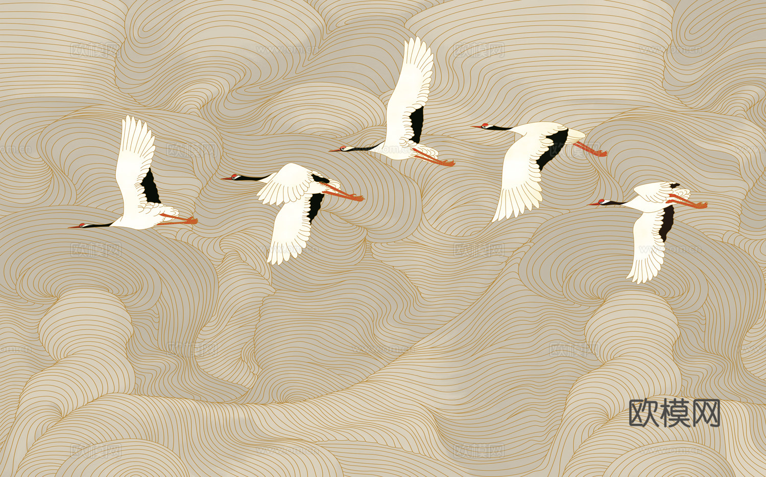 中式新中式花鸟植物壁纸壁画装饰画