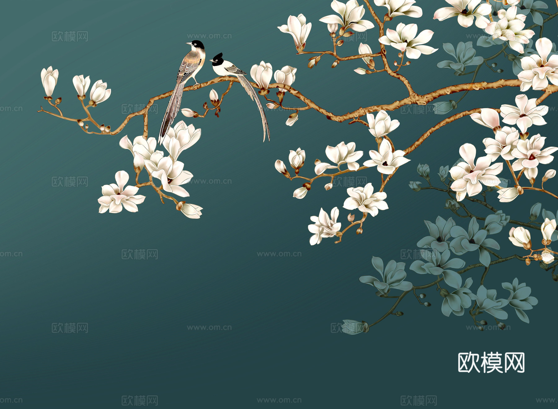 中式新中式花鸟植物壁纸壁画下载