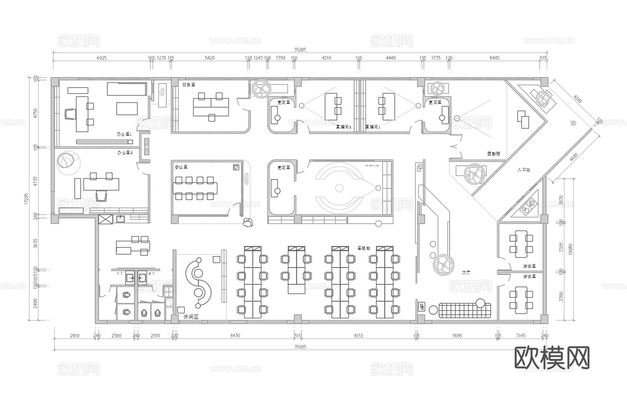 500平办公室 最新平面施工图合集cad施工图