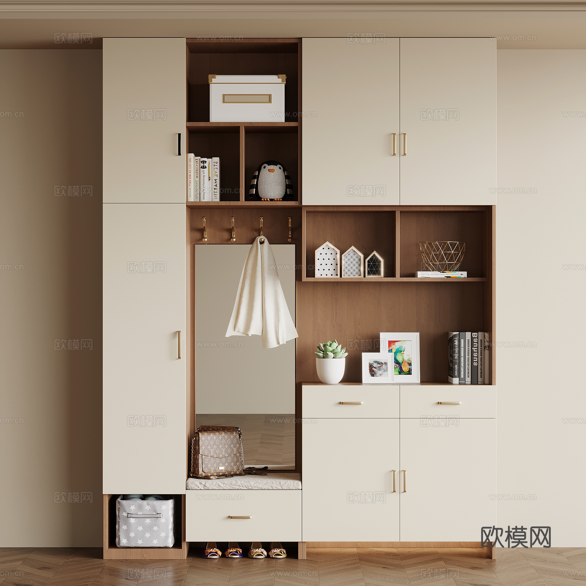 中古风玄关柜 鞋柜su模型