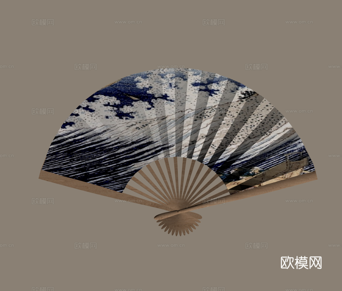 侘寂风墙饰 扇子su模型