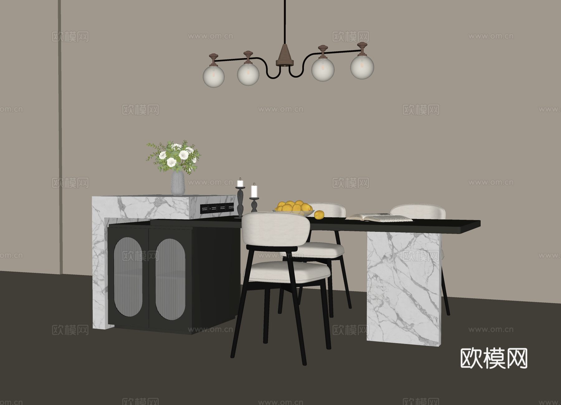 意式岛台 餐桌椅su模型