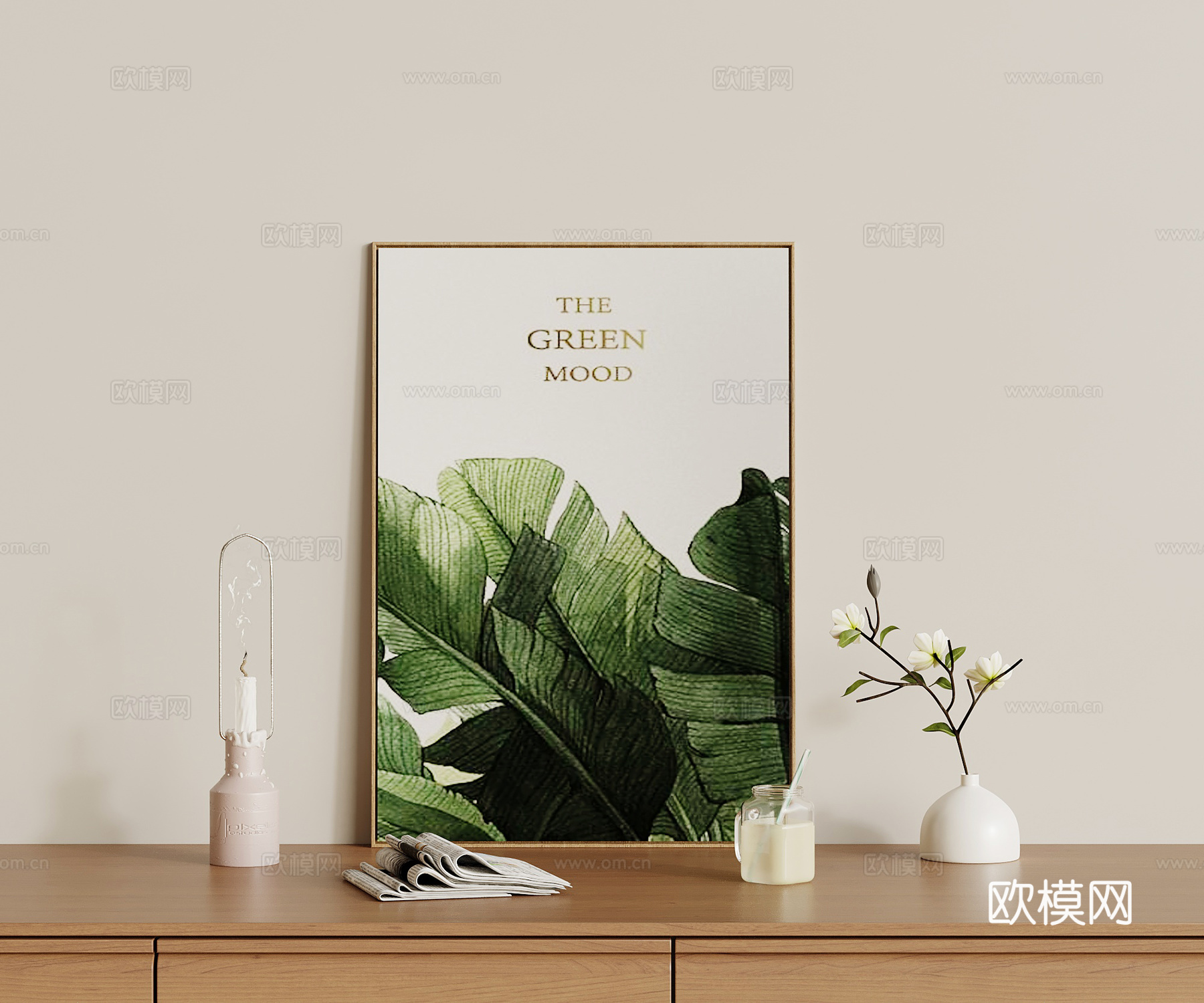 现代摆件组合 挂画 花瓶su模型