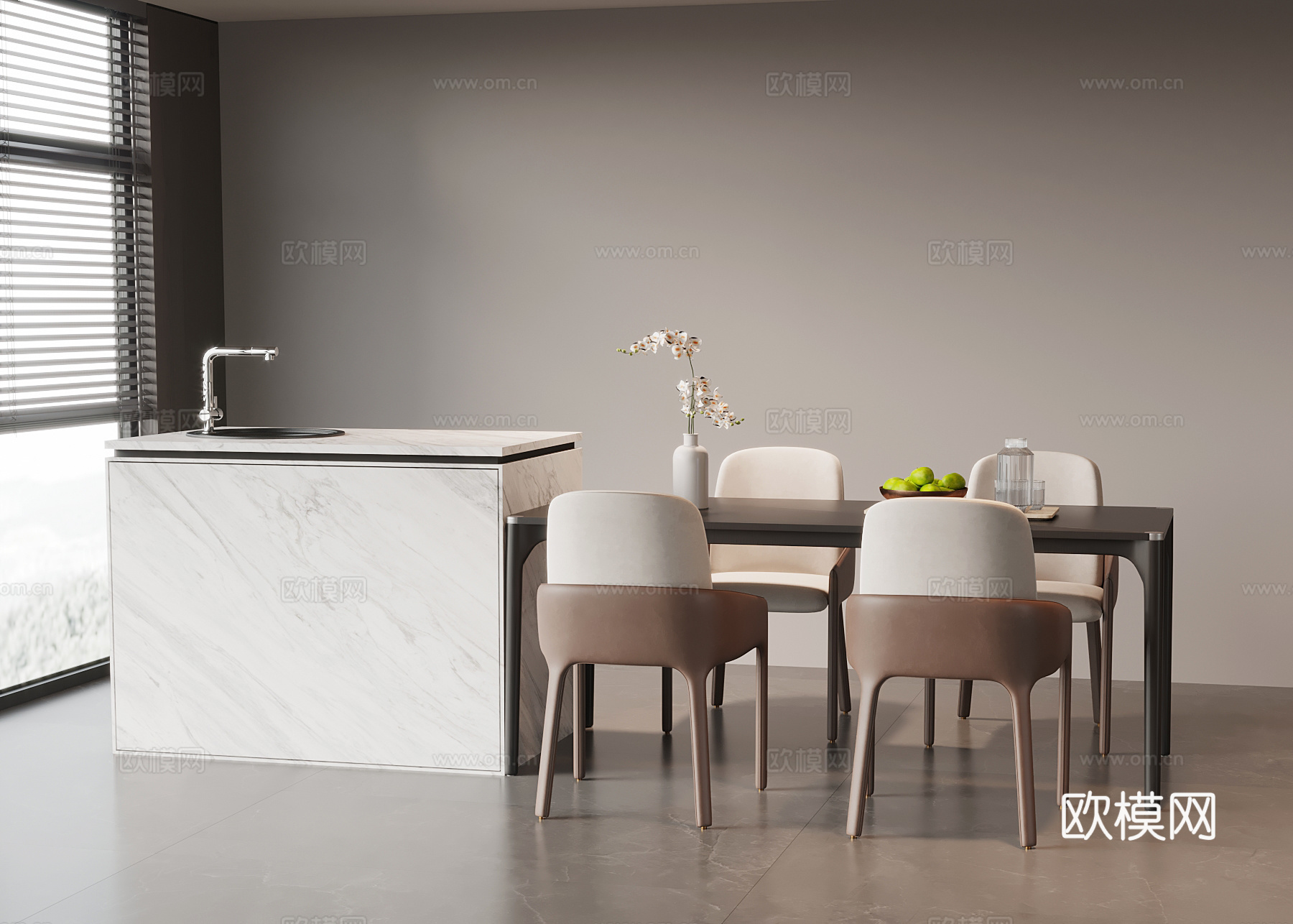 现代意式餐桌椅 岛台餐桌椅su模型