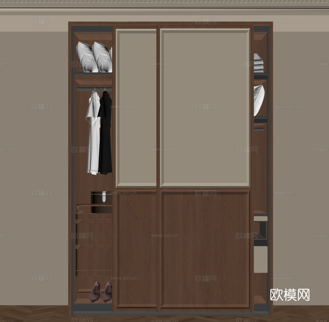 中古风衣柜 推拉门衣柜su模型
