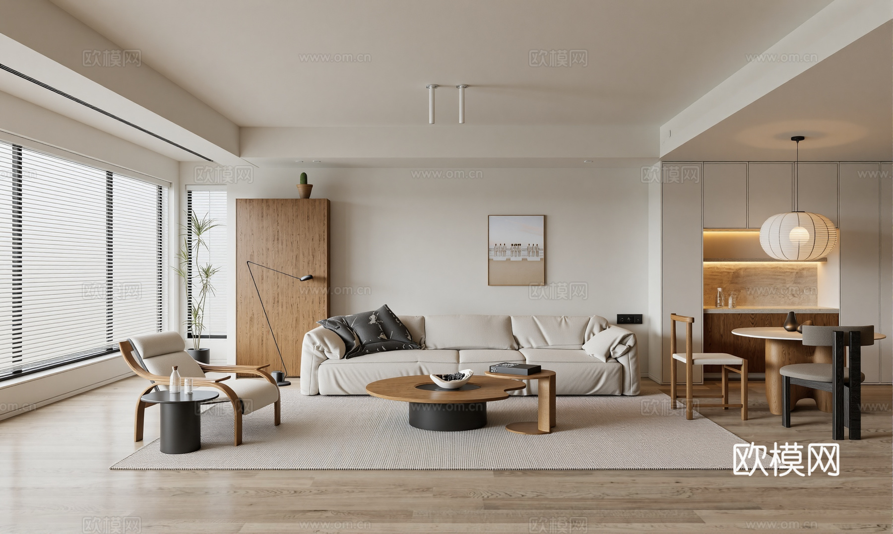 现代北欧原木客厅su模型