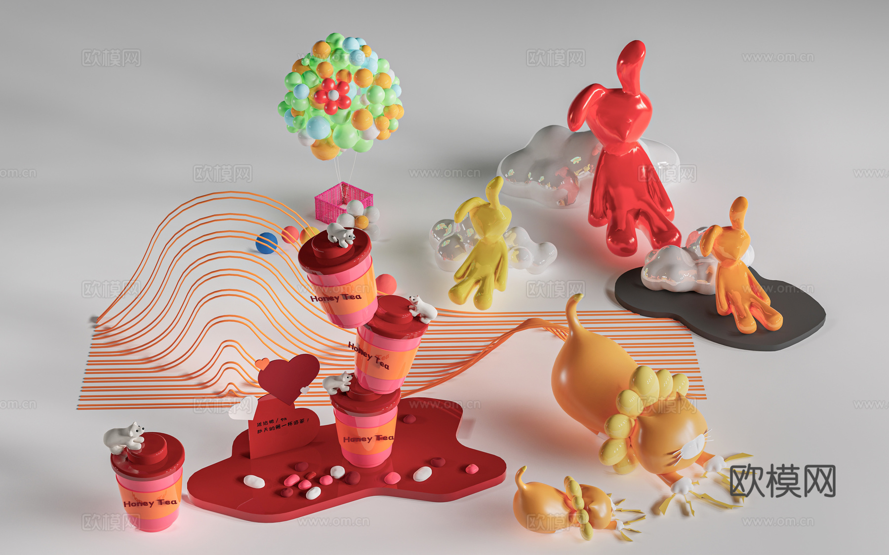 现代商业街雕塑 商业街小品 美陈小品 商业街摆件su模型