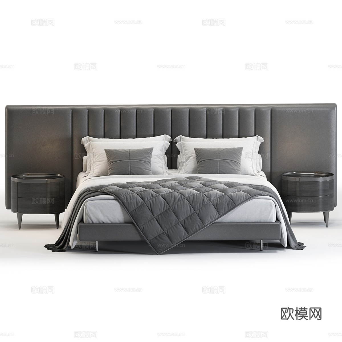 现代意式布艺双人床3d模型