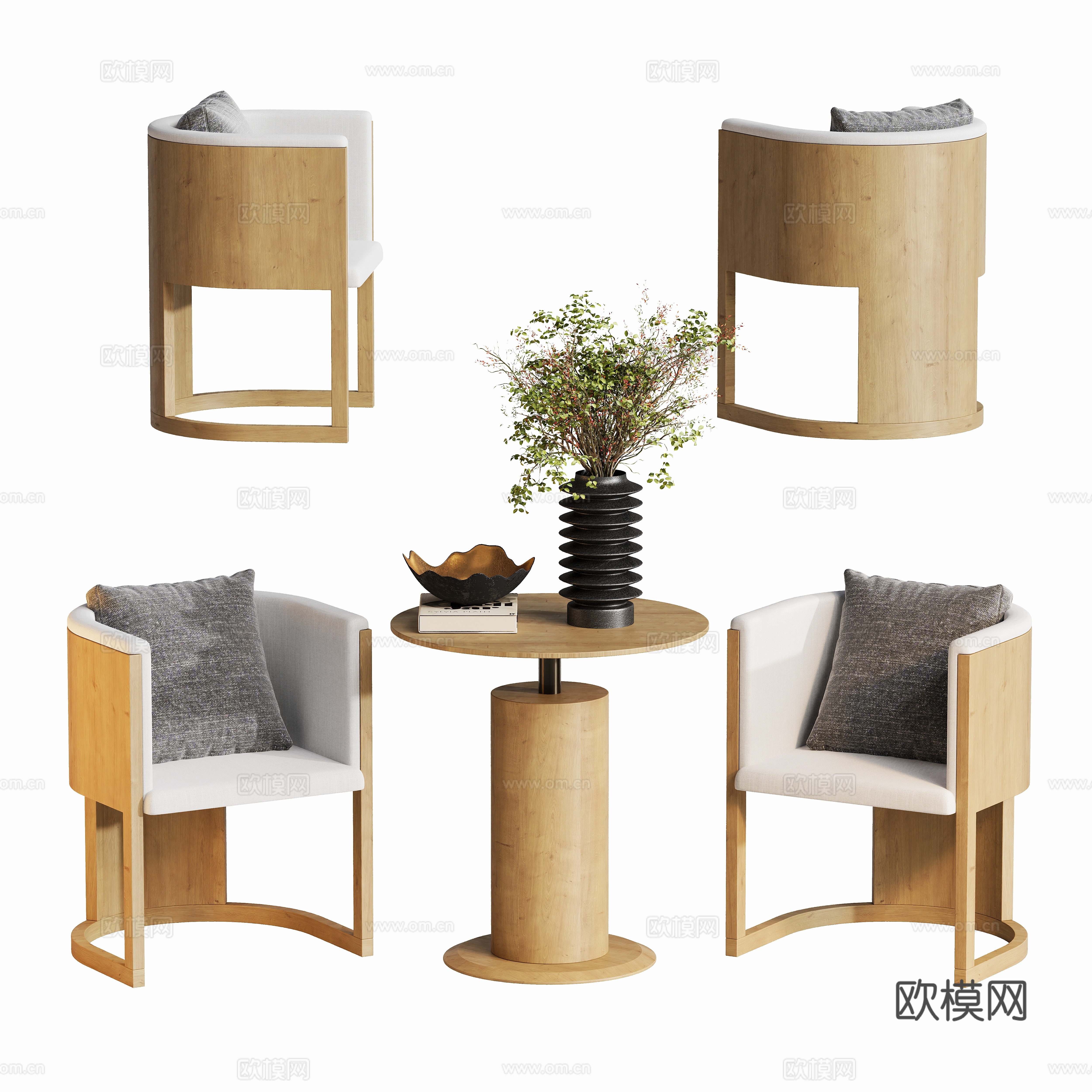 日式休闲洽谈桌椅 沙发椅su模型