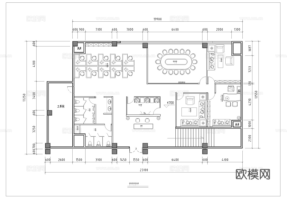 300平办公室 最新全套施工图合集cad施工图下载（渲染图1）