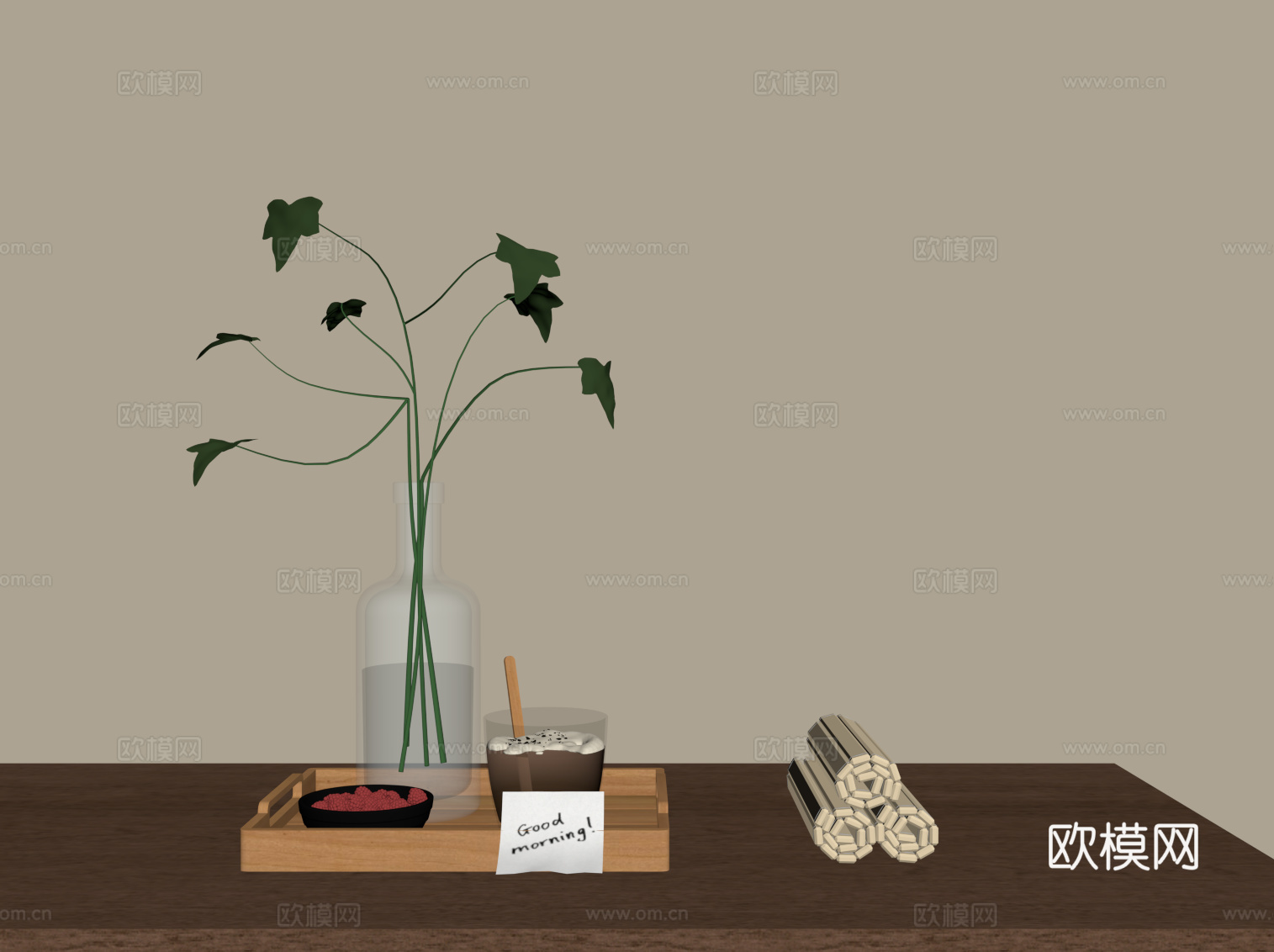 现代摆件组合su模型