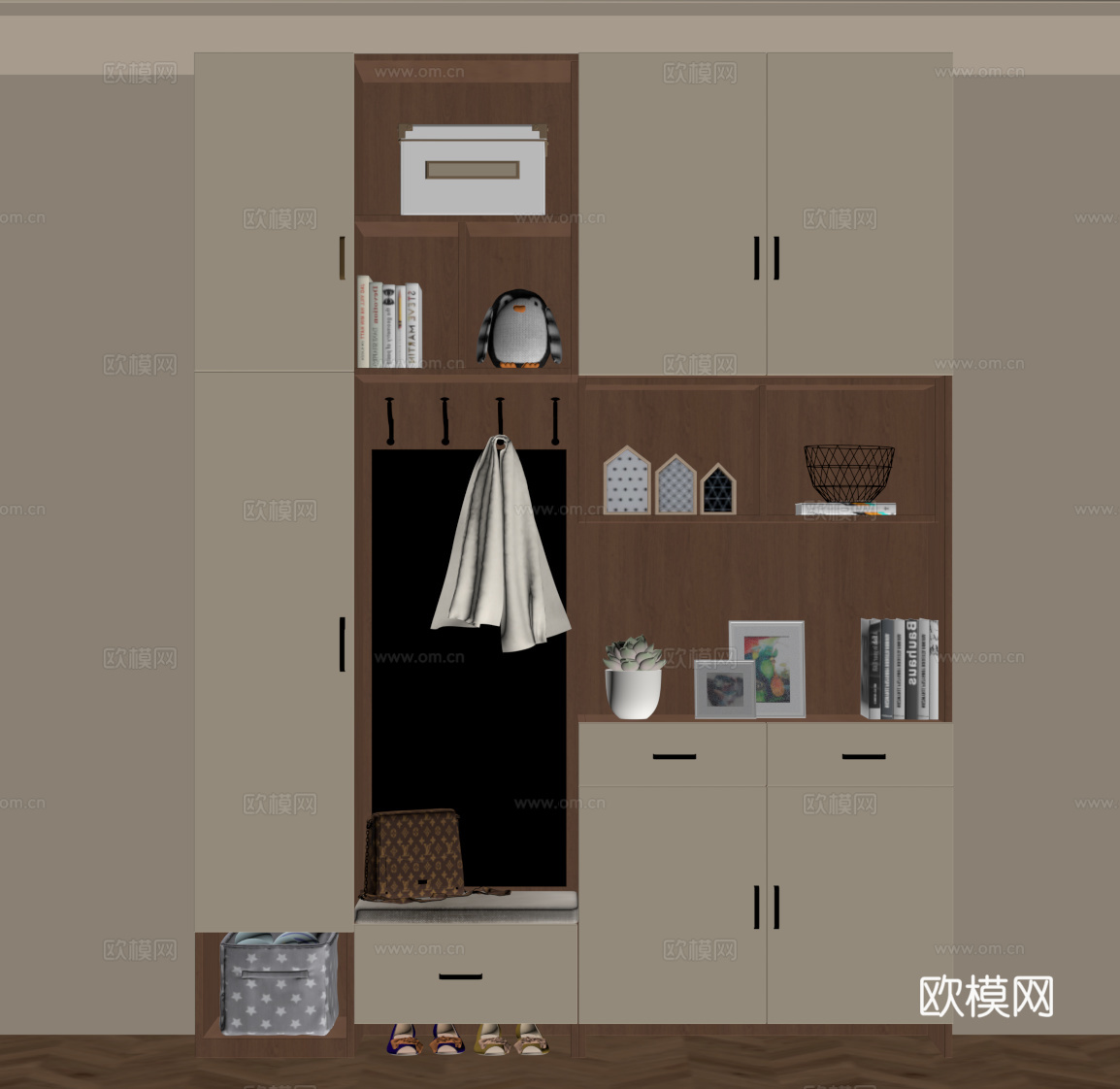 中古风玄关柜 鞋柜su模型