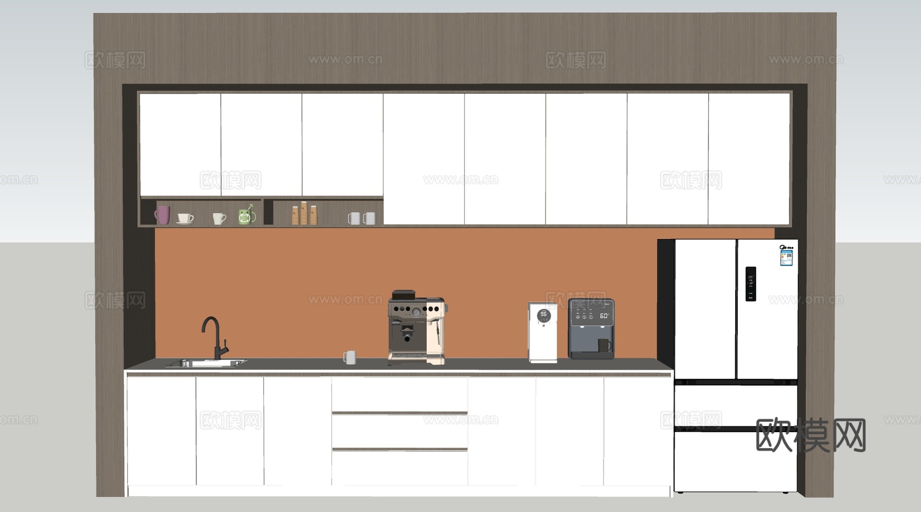 现代水吧台 茶水间操作台 吧台柜 公司茶水台su模型