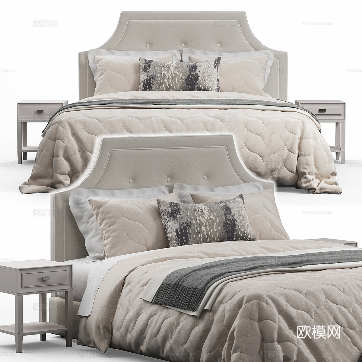 拱形绗缝床头板床3d模型下载