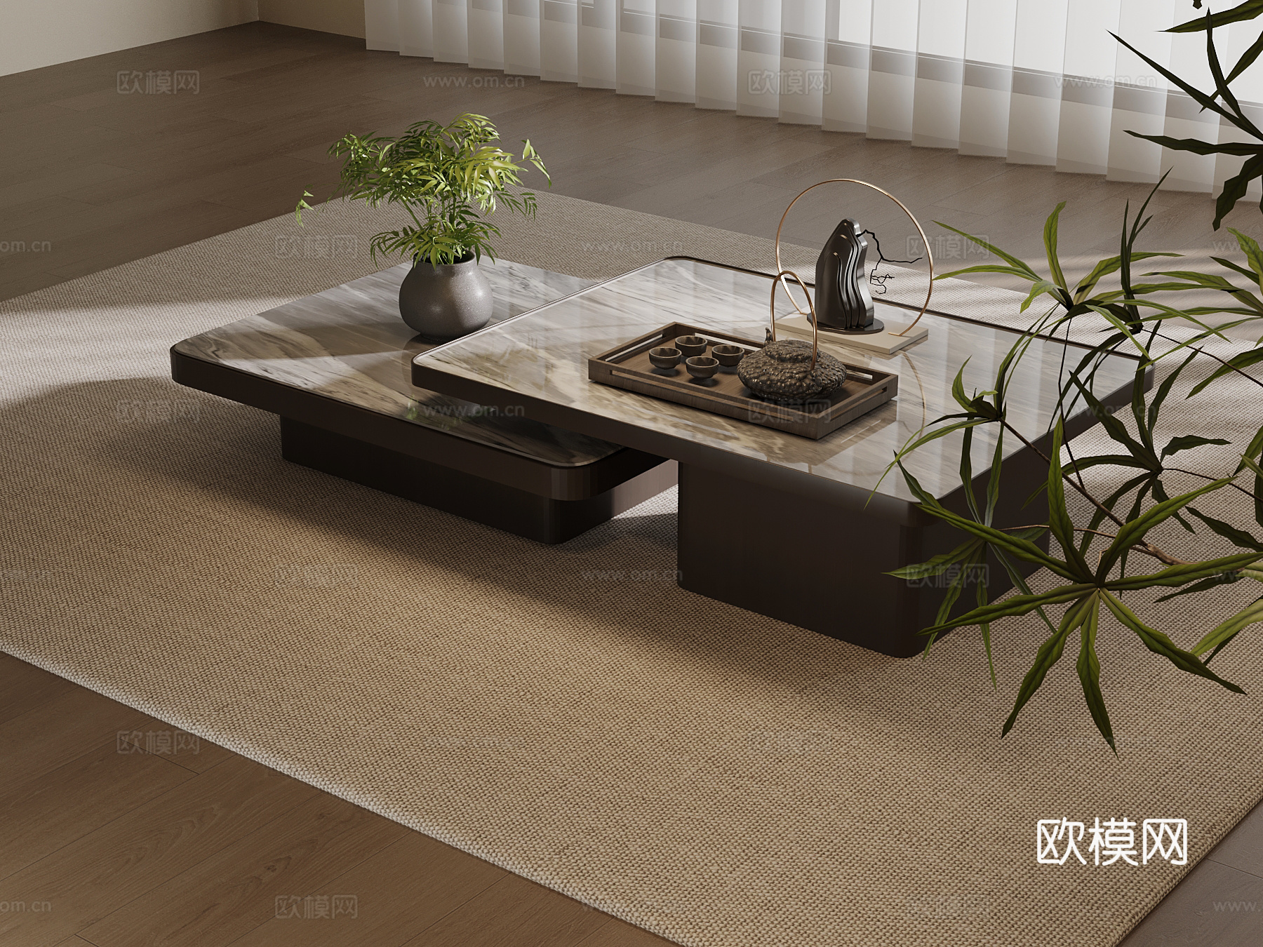 新中式茶几 子母茶几3d模型下载