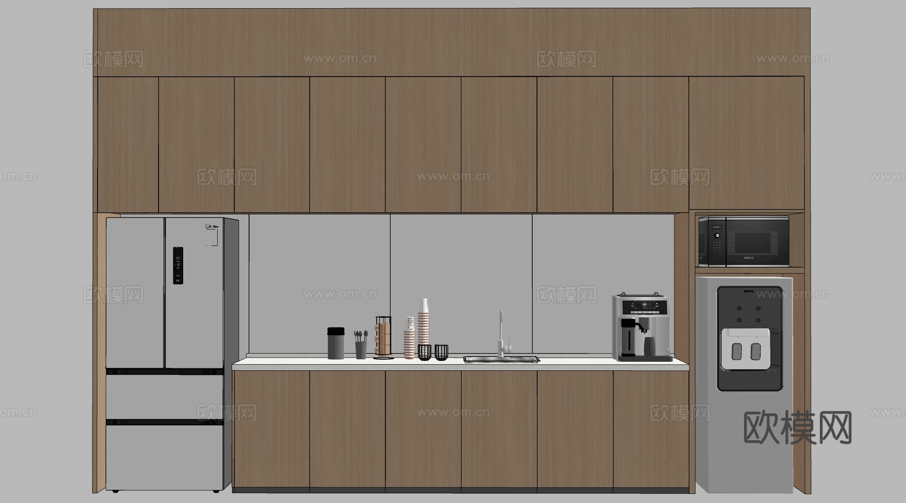 现代水吧台 茶水间操作台 吧台柜 公司茶水台su模型