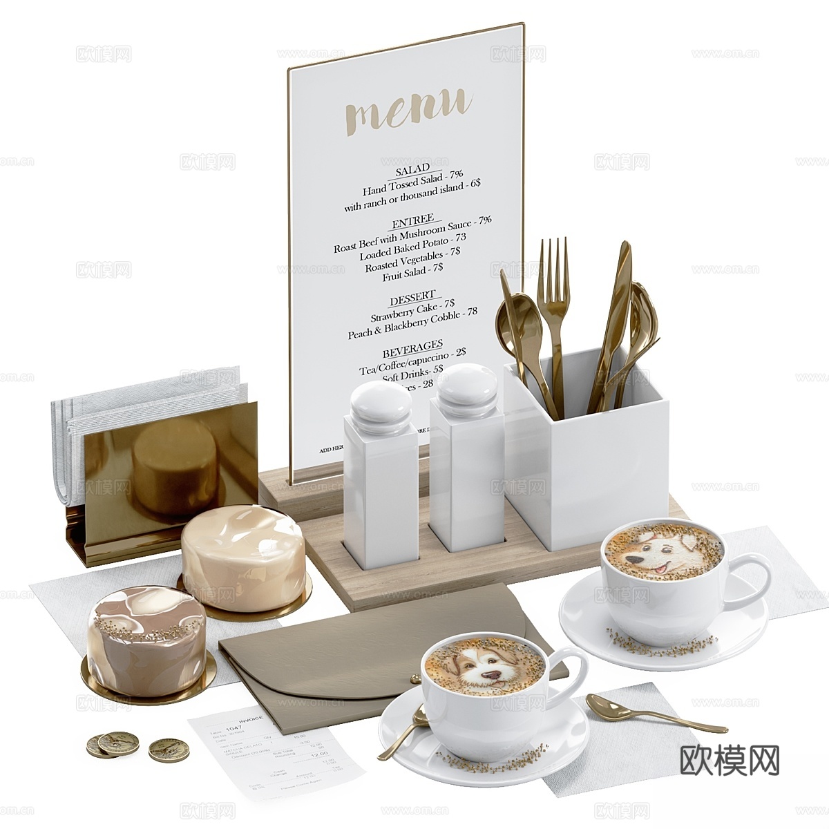 咖啡厅餐厅餐桌布置3d模型下载