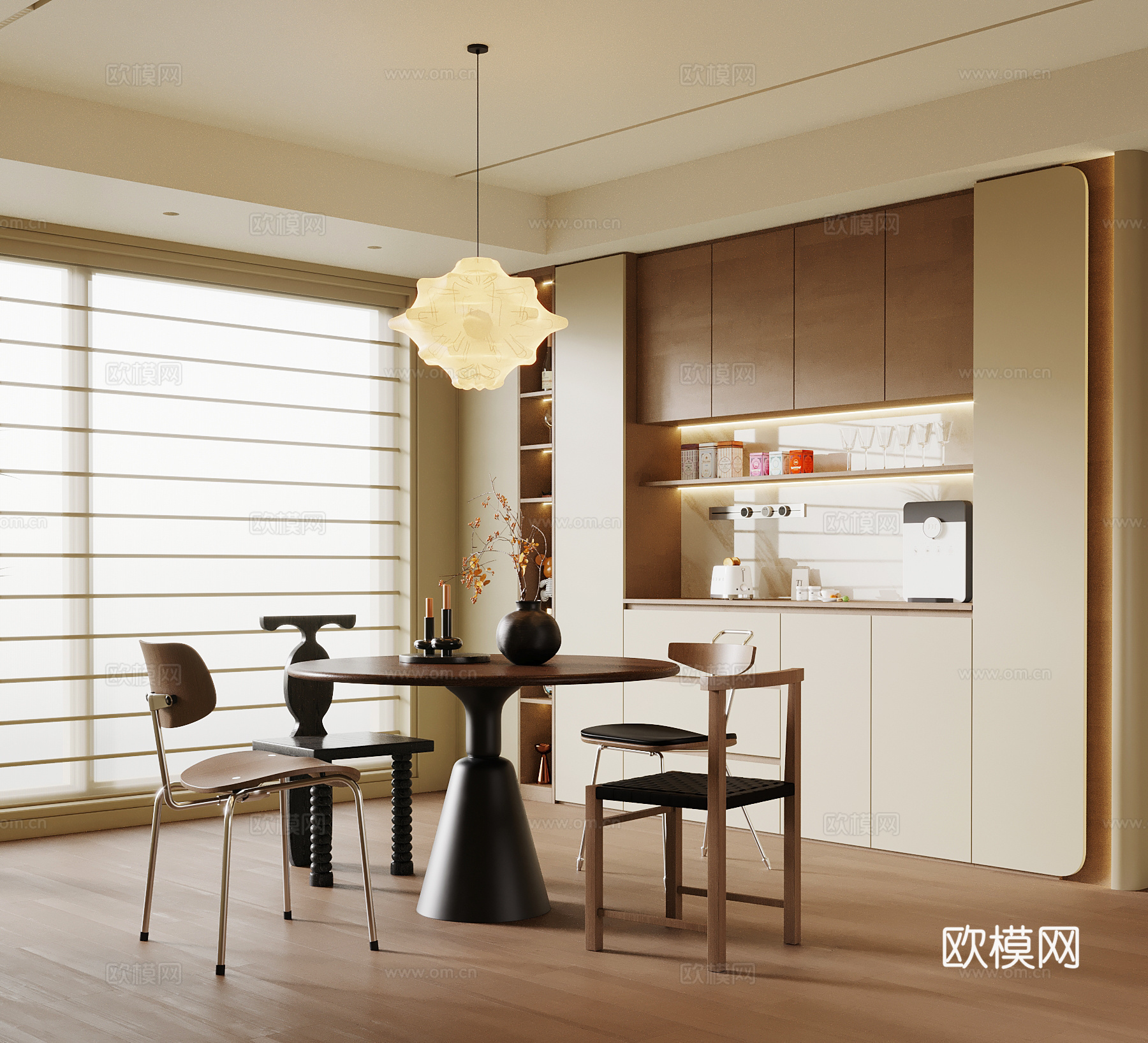 中古风餐厅 餐桌椅 现代餐厅su模型