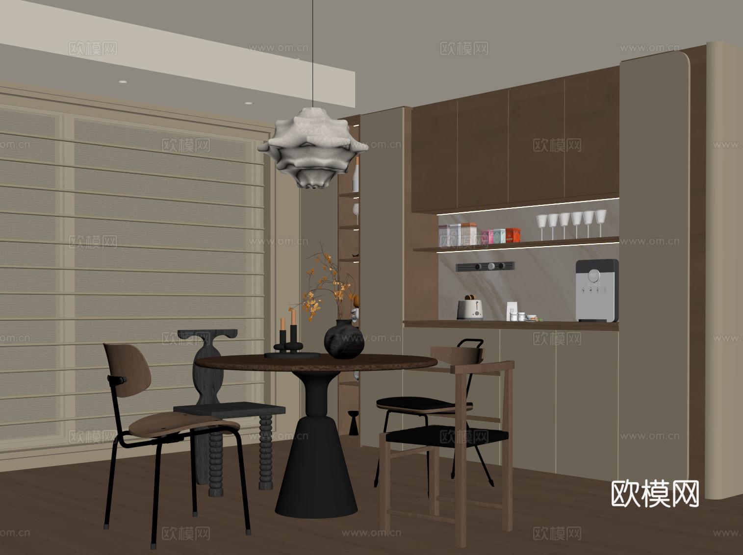 中古风餐厅 餐桌椅 现代餐厅su模型