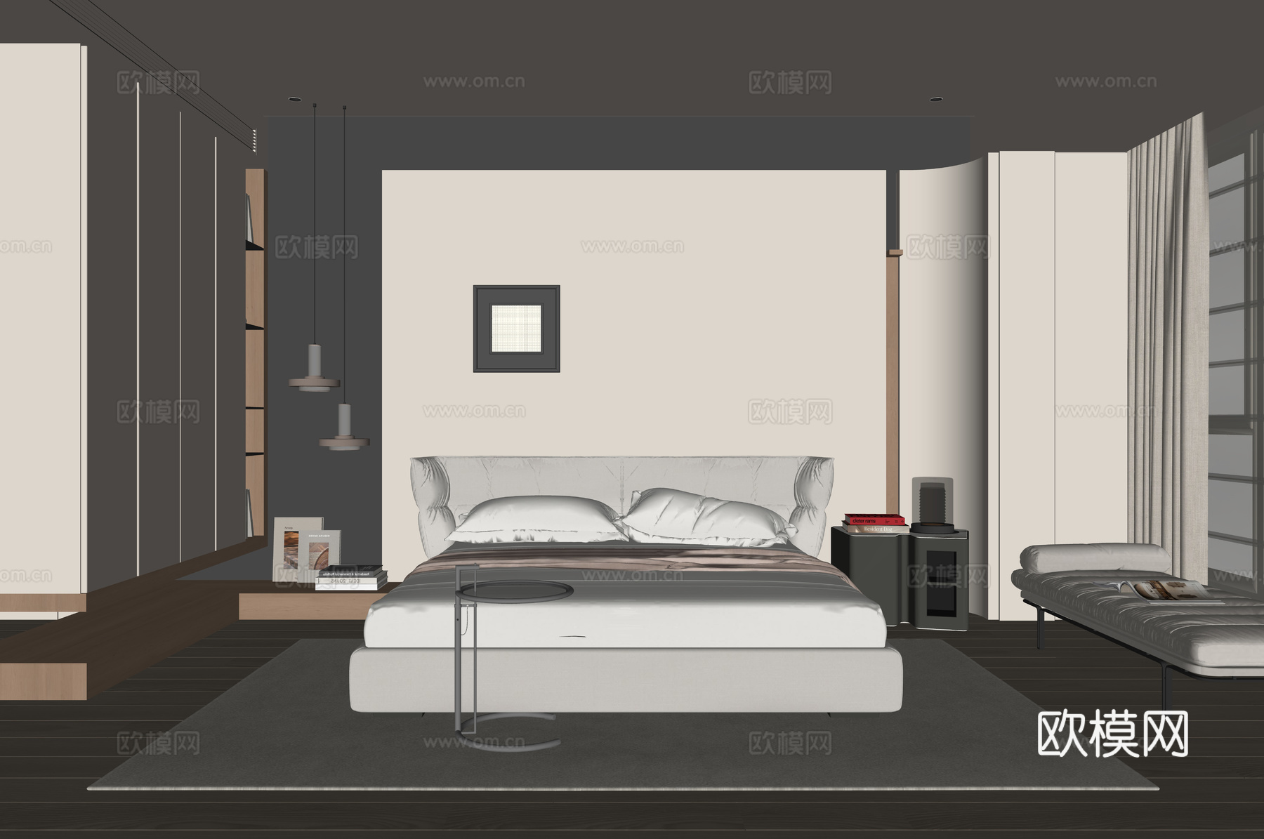 现代家居卧室su模型