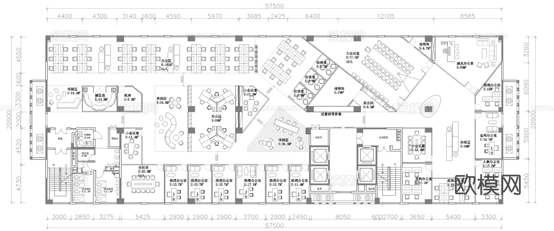 1200平办公室 最新平面施工图合集cad施工图
