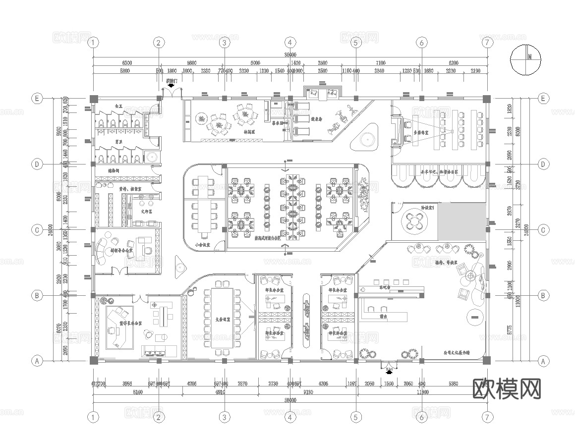 1100平办公室 最新平面施工图合集cad施工图