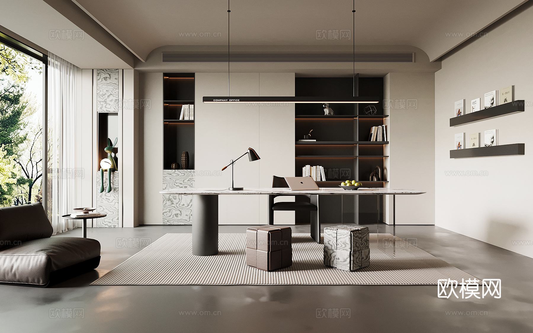 现代书房 书桌椅 书柜su模型