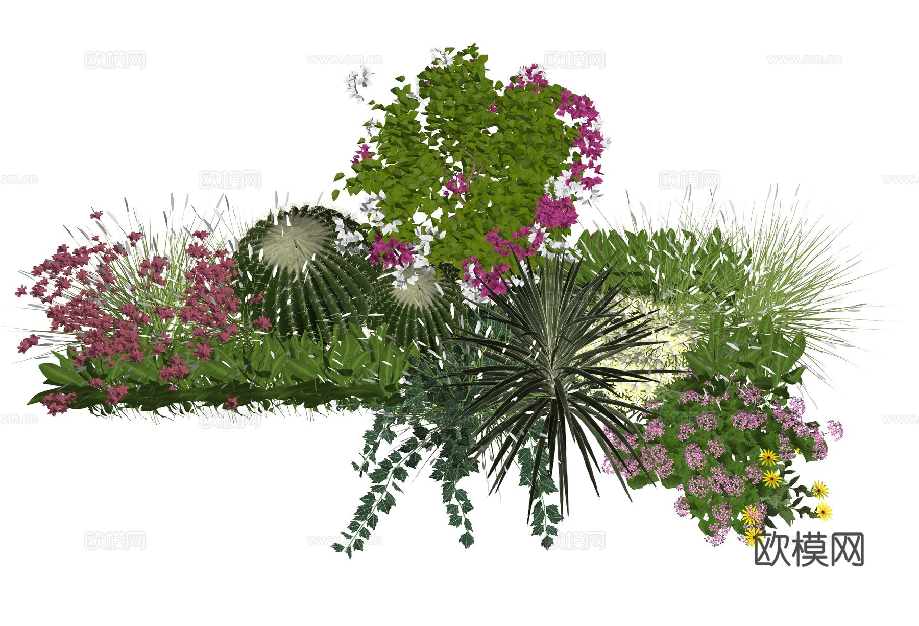 现代植物堆景观组合su模型