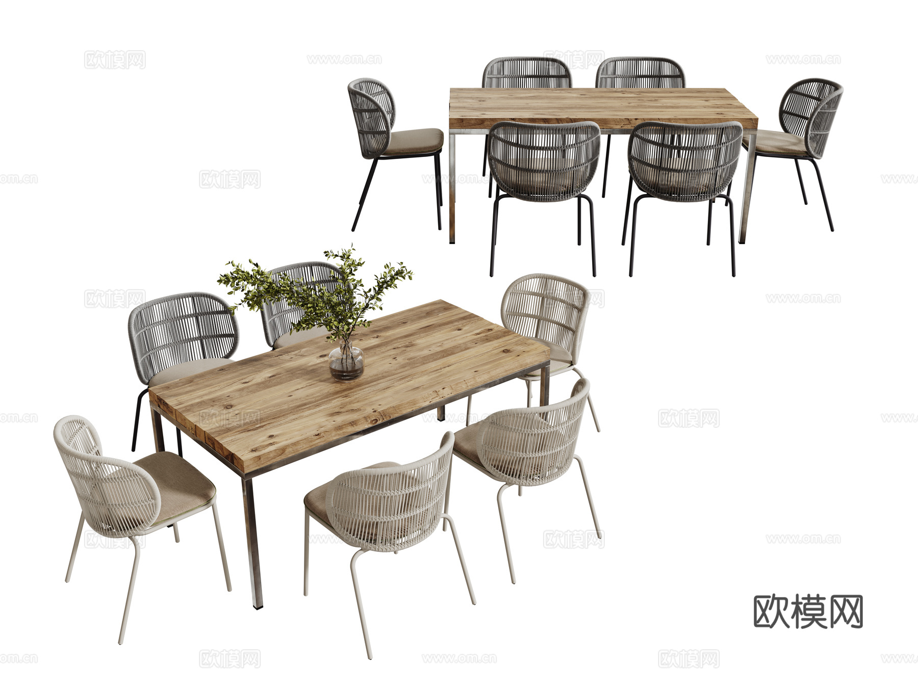 现代户外桌椅组合 户外餐桌 木纹餐桌 长桌 休闲桌椅su模型