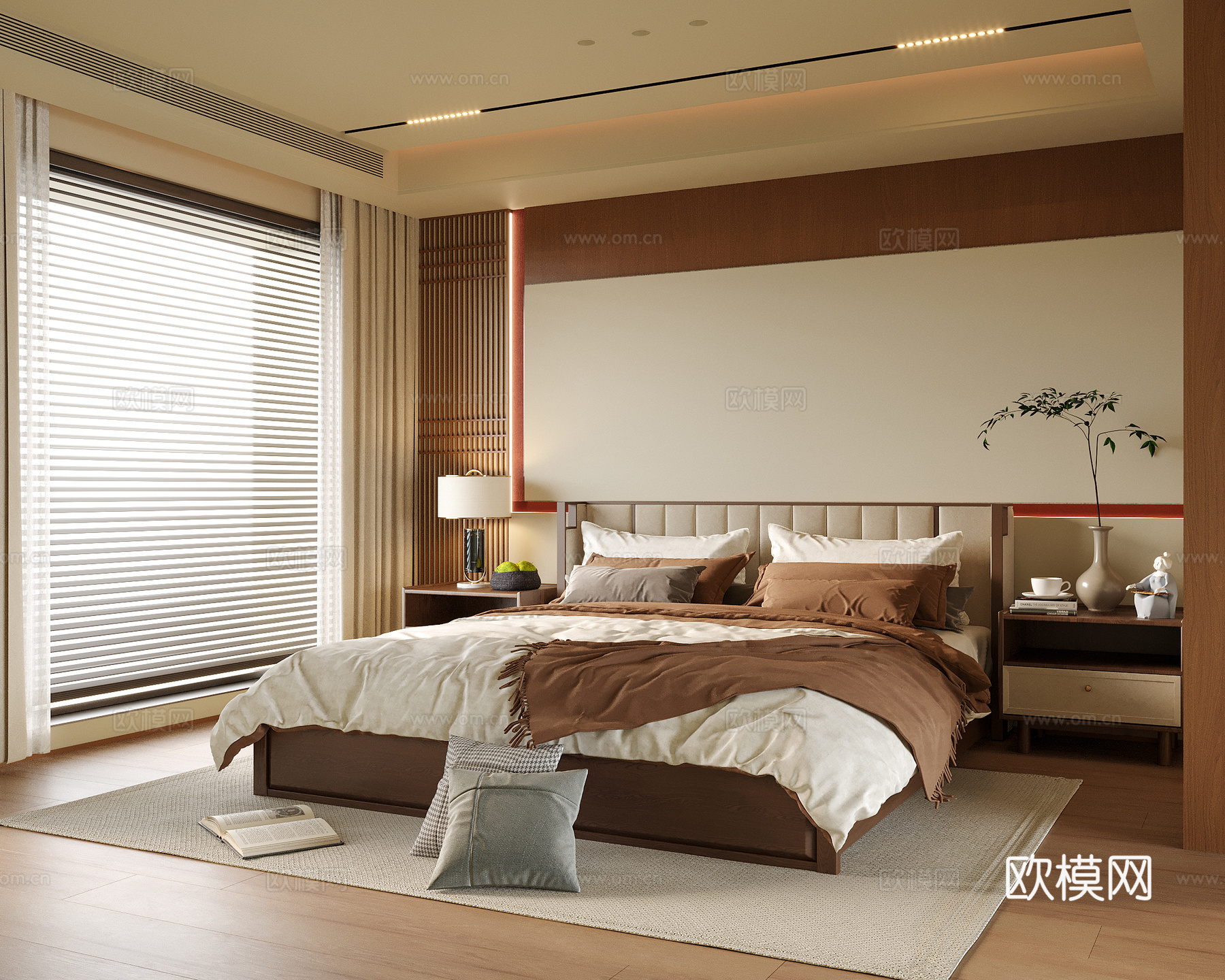 现代卧室 双人床 床头柜su模型