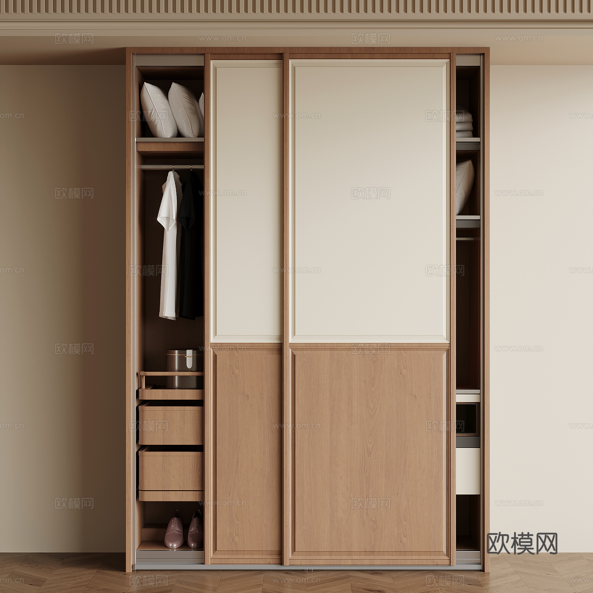 中古风衣柜 推拉门衣柜su模型