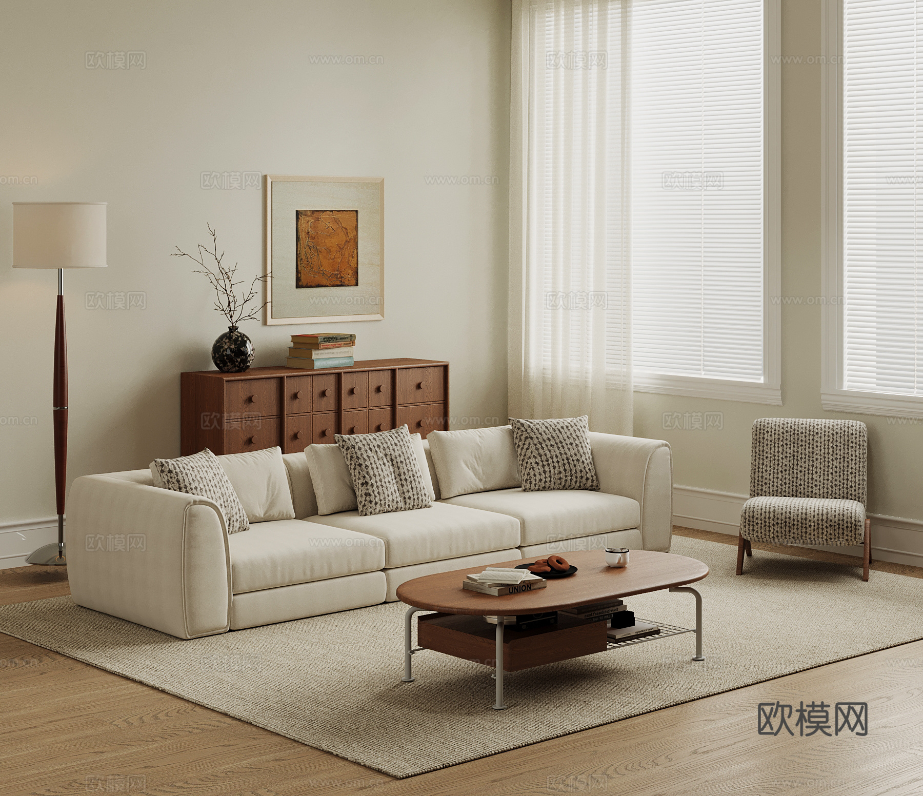 中古风沙发 茶几 休闲椅 落地灯su模型