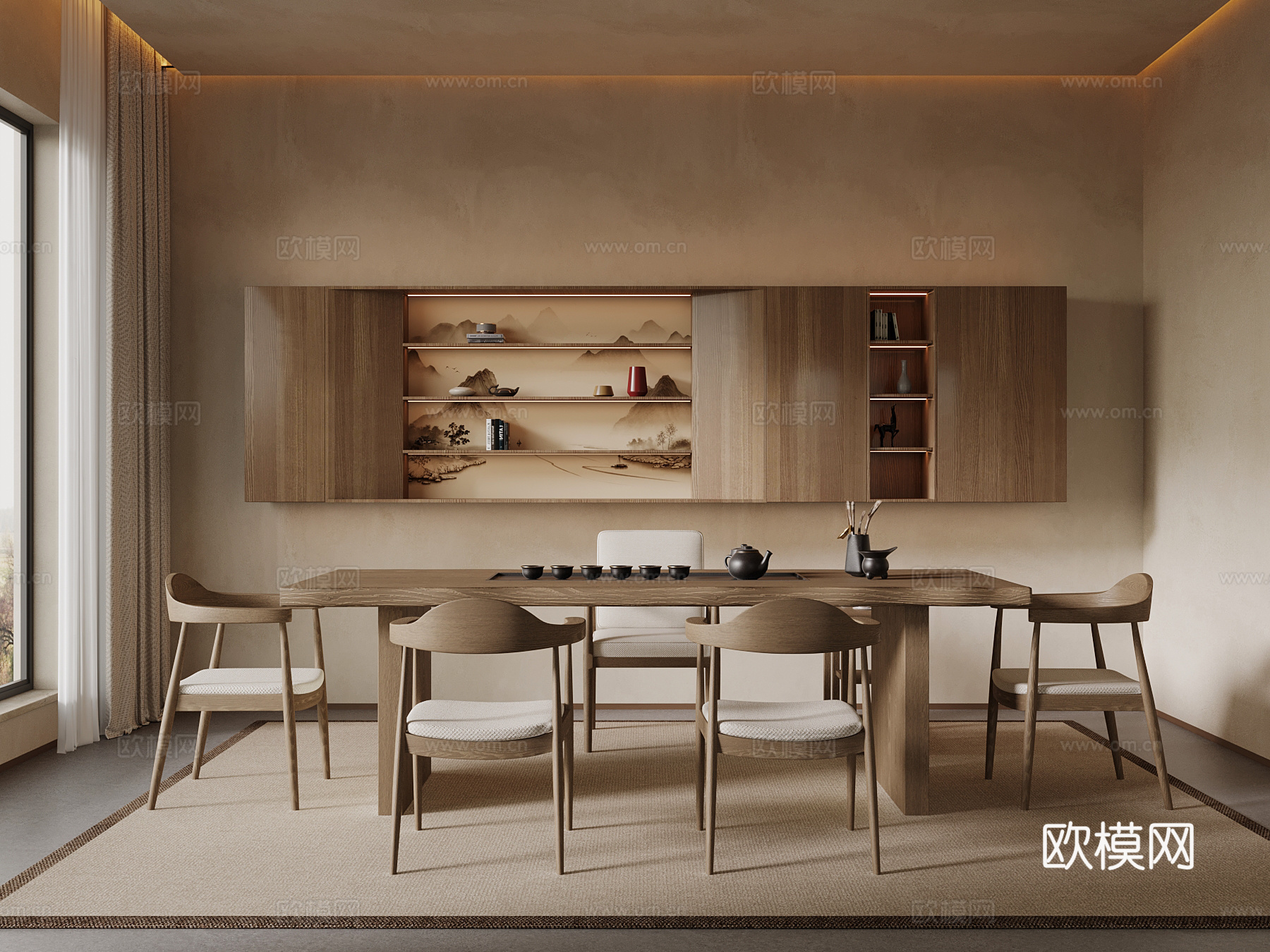 新中式茶室 茶台 茶桌椅 茶叶柜su模型